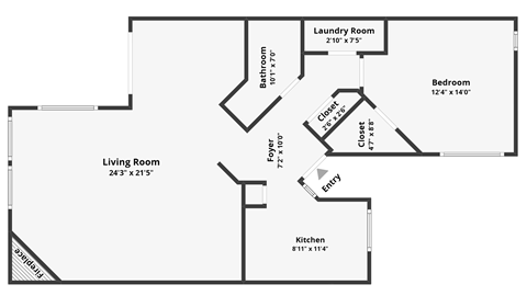 Floor plan for 1 bed, 1 bath, 910 sqft